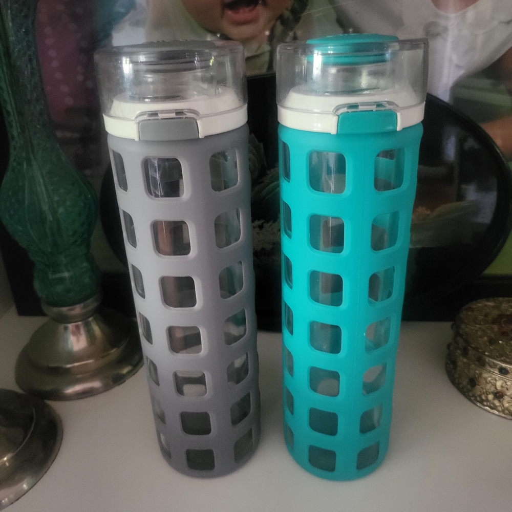 Ello Gray and Teal Glass Water Bottles